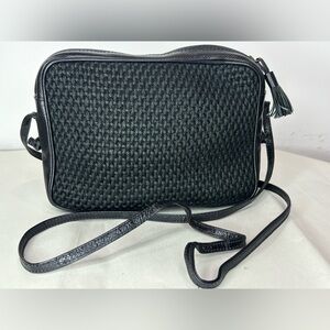 VINTAGE BOTTEGA VENETA LEATHER And Fabric ENVELOPE SHOULDER BAG Made In Italy